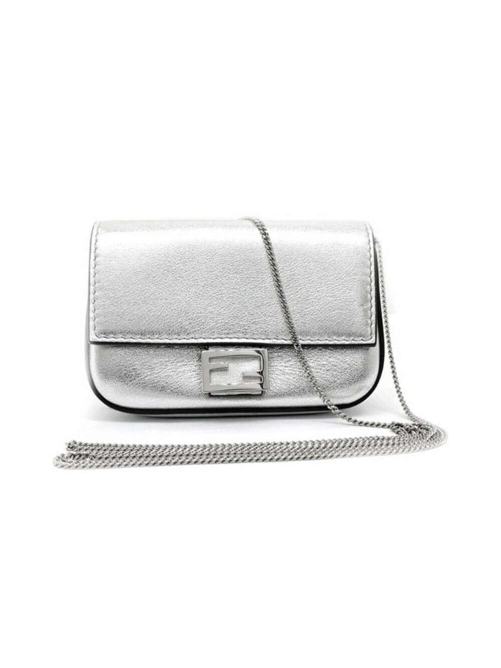 Fendi Nano Bucket Charm Mini Shoulder Bag Silver Pouch 2-Way Chain